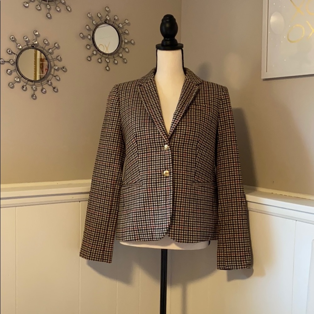 J Crew Houndstooth Wool Blend Blazer size 8